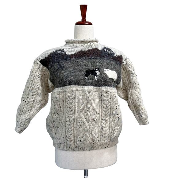 Tivoli Aran Sheepdog Sheep Vintage 90s Cable Knit Sweater Girls Size 11/13 - Picture 1 of 15